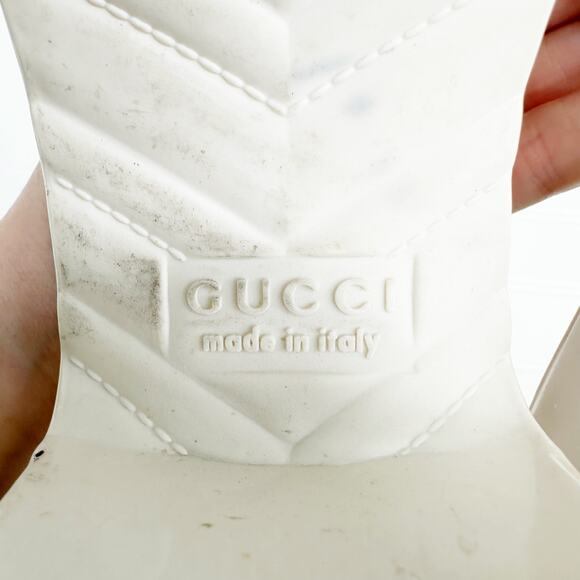 Gucci Rubber Logo Sandals Plastique White PVC Glossy Mule Platform Slide 39 - Picture 8 of 9